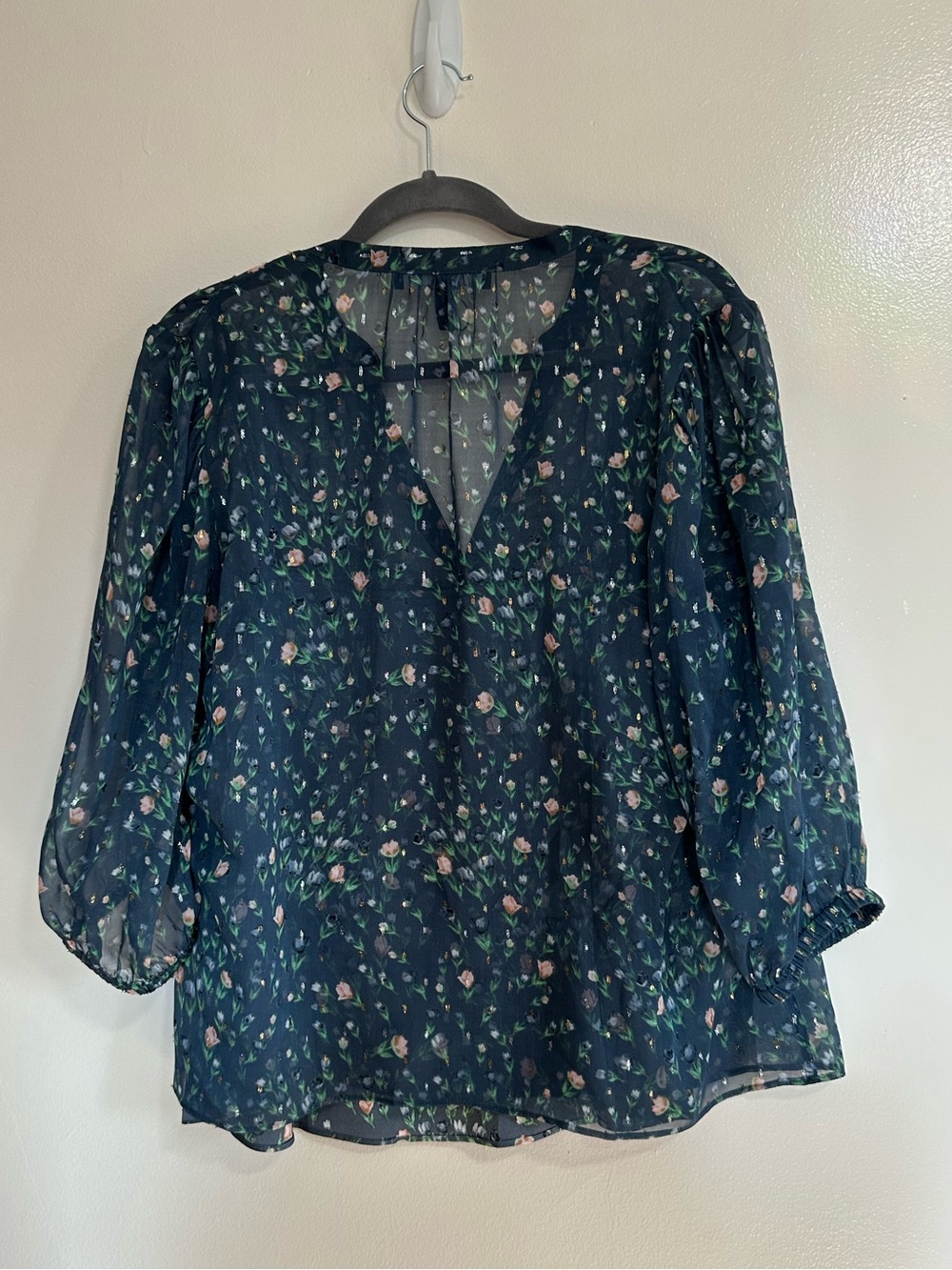 White House Black Market Teal Floral Sheer Blouse & Matching Tank, Large - Picture 3 of 10